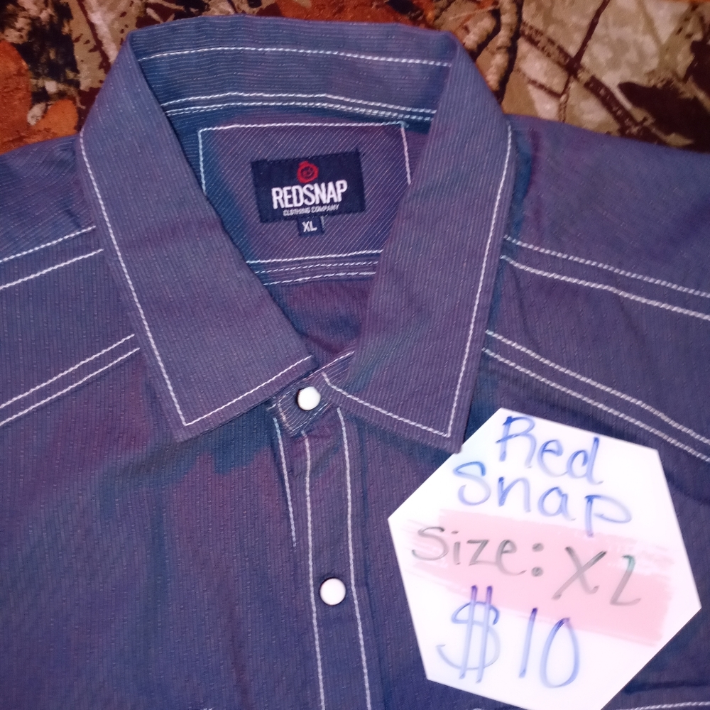 Red snap blue long-sleeve button-down